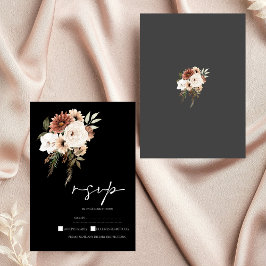 Tarjeta De Confirmación De Asistencia Rastic Black and Peach Floral Wedding