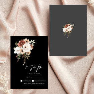 Tarjeta De Confirmación De Asistencia Rastic Black and Peach Floral Wedding
