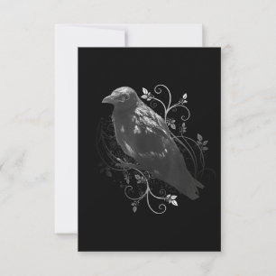 Tarjeta De Confirmación De Asistencia Raven Negro Con Hojas Filigreras Odin Vikings Oscu