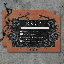 Tarjeta De Confirmación De Asistencia Raven negro gótico y Rosas negros rust Dinner