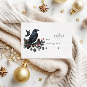 Tarjeta De Confirmación De Asistencia Raven Skull Gothic Holiday Boda