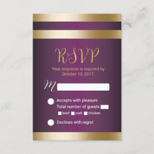 Tarjeta De Confirmación De Asistencia Rayas de Relieve metalizado dorado Elegante Boda P