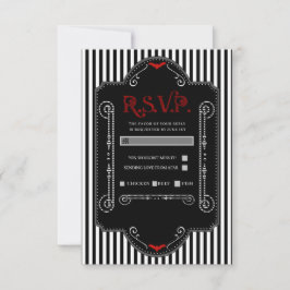 Tarjeta De Confirmación De Asistencia Rayas Negras Blancas Murciélago Gótico Rojo Boda R