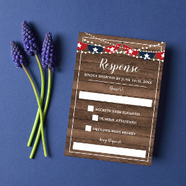 Tarjeta De Confirmación De Asistencia Reacción de banderas del 4 de julio sobre luces pa