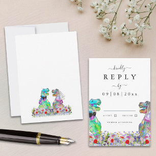 Tarjeta De Confirmación De Asistencia Reacción de Boda de Dinosaurios Boho Wildflower