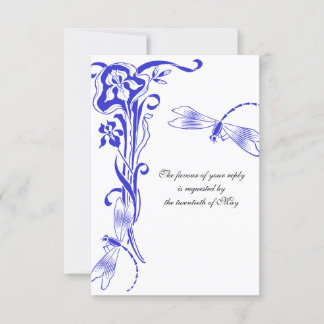 Tarjeta De Confirmación De Asistencia Reacción de Iris y Dragonfly Royal Blue Boda