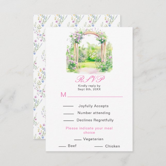 Tarjeta De Confirmación De Asistencia Recepción de arco Boda floral primavera (Anverso / Reverso)