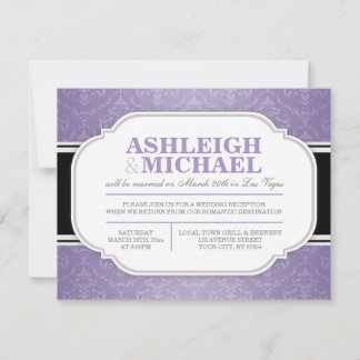 Tarjeta De Confirmación De Asistencia Recepción de Boda con Damasco Gris y Morado ÚNICAM