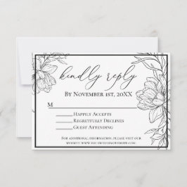 Tarjeta De Confirmación De Asistencia Recepción minimalista de boda floral moderna