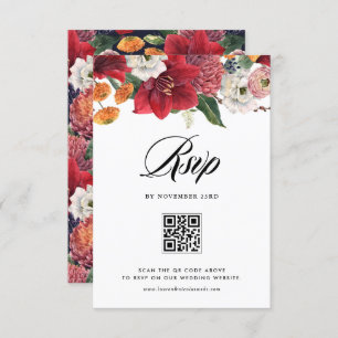 Tarjeta De Confirmación De Asistencia Red Amaryllis Boda Botánica de Invierno Código QR