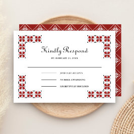 Tarjeta De Confirmación De Asistencia Red and Black Ukrainian Embroidery Wedding