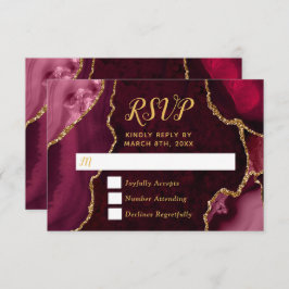 Tarjeta De Confirmación De Asistencia Red and Gold Agate Marble