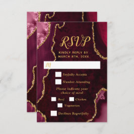 Tarjeta De Confirmación De Asistencia Red and Gold Agate Wedding Meal Choice