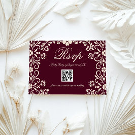 Tarjeta De Confirmación De Asistencia Red Floral Wedding QR