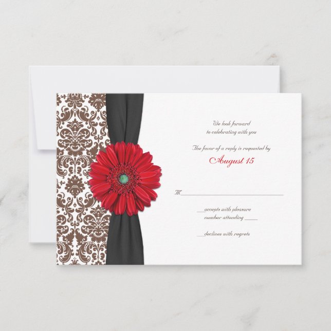 Tarjeta De Confirmación De Asistencia Red Gerber Daisy Damask Reply Card (Anverso)
