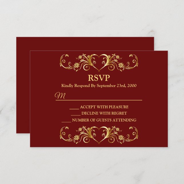 Tarjeta De Confirmación De Asistencia Red Golden Geometric Trendy Wedding (Anverso / Reverso)