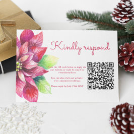 Tarjeta De Confirmación De Asistencia Red Poinsettia Winter Navidades Boda Código QR