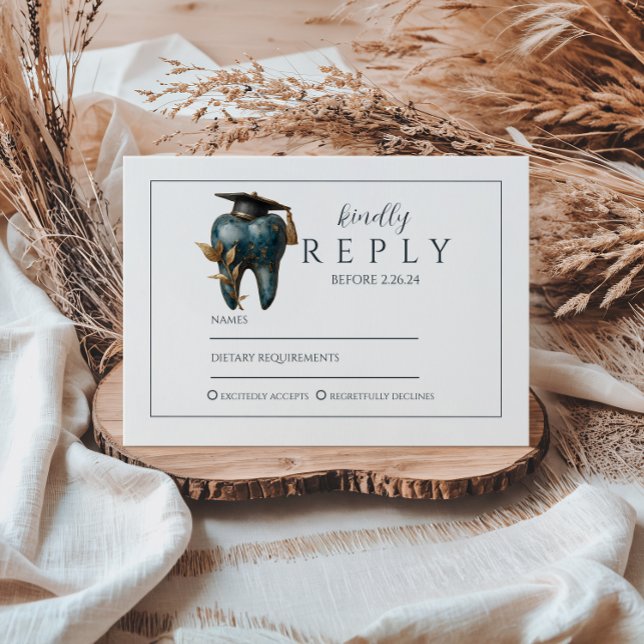 Tarjeta De Confirmación De Asistencia Refined Blue Tooth Laurel Graduation (Subido por el creador)