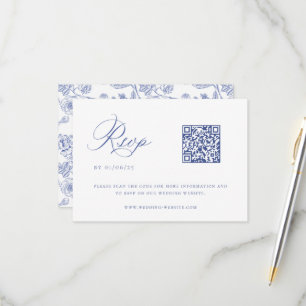 Tarjeta De Confirmación De Asistencia Regency Blue Chinoiserie Boda QR Code
