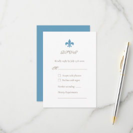 Tarjeta De Confirmación De Asistencia Regency French Blue Fleur de Lis Design Boda