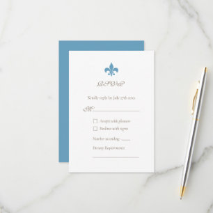 Tarjeta De Confirmación De Asistencia Regency French Blue Fleur de Lis Design Boda