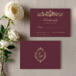 Tarjeta De Confirmación De Asistencia Regency Garden Vintage Romantic Burgundy Wedding
