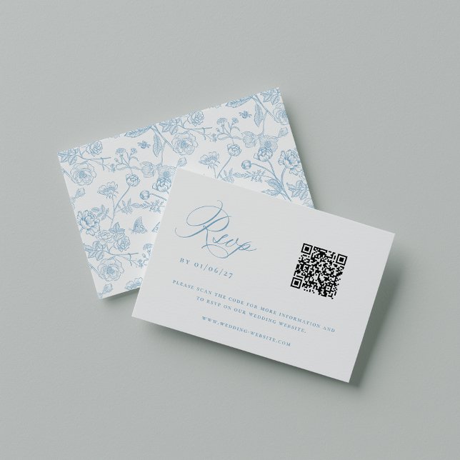 Tarjeta De Confirmación De Asistencia Regency Light Blue Chinoiserie Boda QR Code (Subido por el creador)