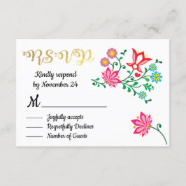 Tarjeta De Confirmación De Asistencia Relieve metalizado dorado Floral Mexicana Boda fie