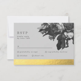 Tarjeta De Confirmación De Asistencia Relieve metalizado dorado negro Stripe Rose Bouque