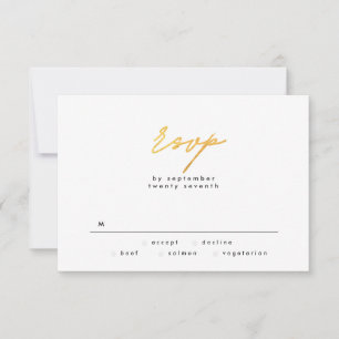 Tarjeta De Confirmación De Asistencia Relieve metalizado dorado simple y Boda de texto b