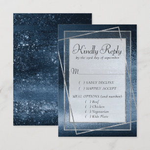Tarjeta De Confirmación De Asistencia Relieve metalizado Glitzy Navy Blue Dark Faux Pu