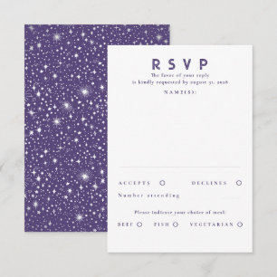 Tarjeta De Confirmación De Asistencia Relieve metalizado plateado Estrellas de boda mode
