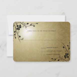 Tarjeta De Confirmación De Asistencia Remolino Negro Dorado Damás Damask Boda