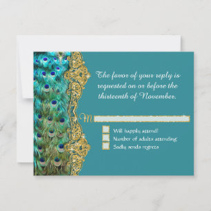 Tarjeta De Confirmación De Asistencia Respaldo de pavo real Art Deco Vieja boda de Holly