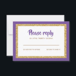 Tarjeta De Confirmación De Asistencia Responder a Bat Mitzvah, Purpurina morado y dorado<br><div class="desc">Esta tarjeta de inserción de moda incluye letras en negrita en la parte delantera, con un aspecto en capas en purpurina dorado y blanco, y un fondo de color sólido. Agregue el texto utilizando el formulario de plantilla. Cambie el tipo de letra, el diseño y los colores utilizando la función...</div>