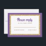 Tarjeta De Confirmación De Asistencia Responder a Bat Mitzvah, Purpurina morado y dorado<br><div class="desc">Esta tarjeta de inserción de moda incluye letras en negrita en la parte delantera, con un aspecto en capas en purpurina dorado y blanco, y un fondo de color sólido. Agregue el texto utilizando el formulario de plantilla. Cambie el tipo de letra, el diseño y los colores utilizando la función...</div>