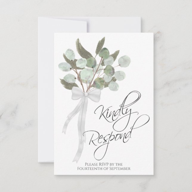 Tarjeta De Confirmación De Asistencia Responder amablemente a Eucalyptus Bouquet Boda Rú (Anverso)