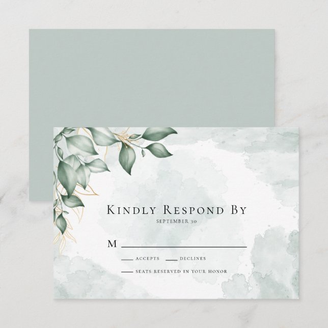 Tarjeta De Confirmación De Asistencia Responder amablemente a Eucalyptus Greenery Weddin (Anverso / Reverso)