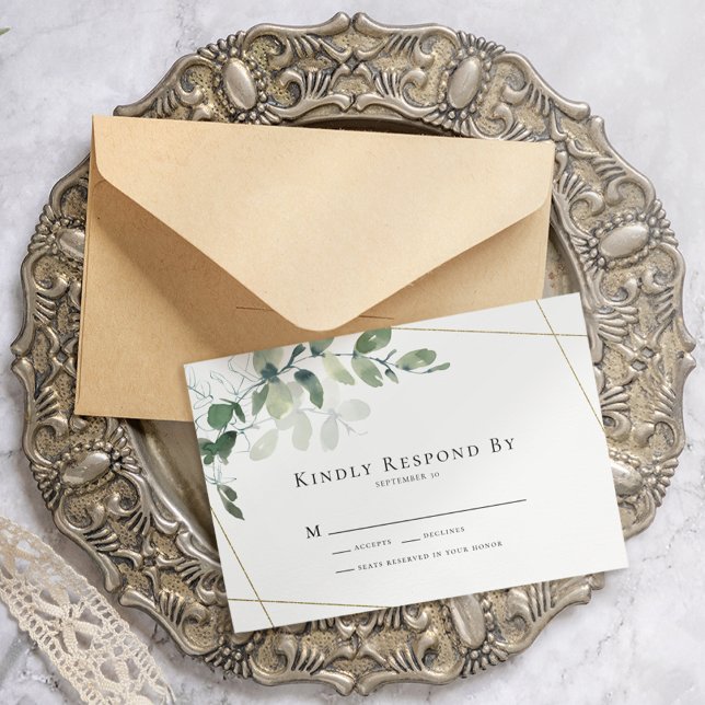 Tarjeta De Confirmación De Asistencia Responder amablemente a Eucalyptus Greenery Weddin (Subido por el creador)