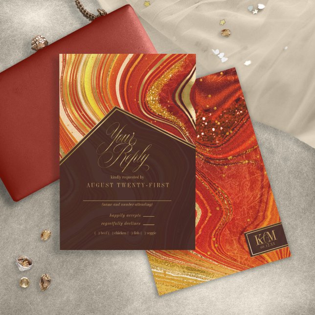 Tarjeta De Confirmación De Asistencia Resumen Agate Boda Hot Naranja ID827 (Subido por el creador)