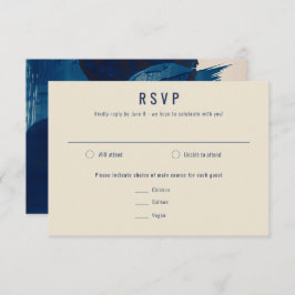 Tarjeta De Confirmación De Asistencia Resumen Boda único de pintura de tinta azul de la