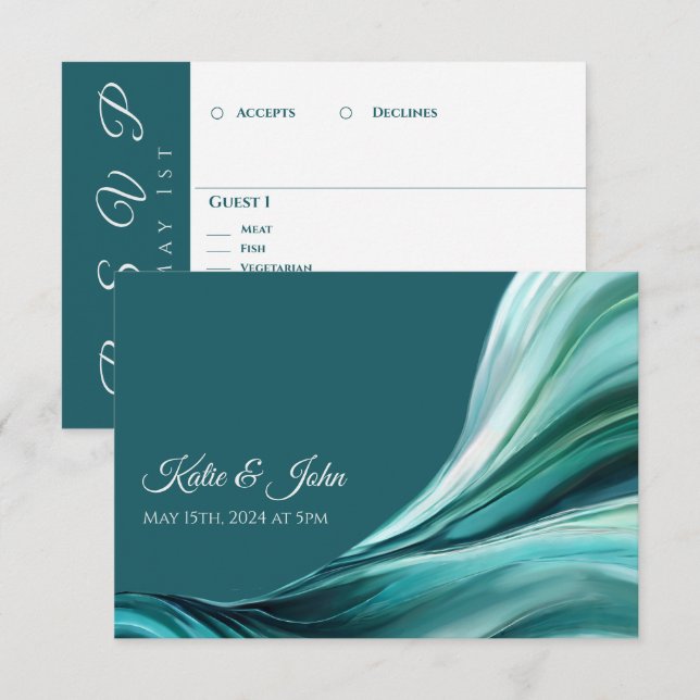 Tarjeta De Confirmación De Asistencia Resumen moderno boda- Verde esmeralda- (Anverso / Reverso)