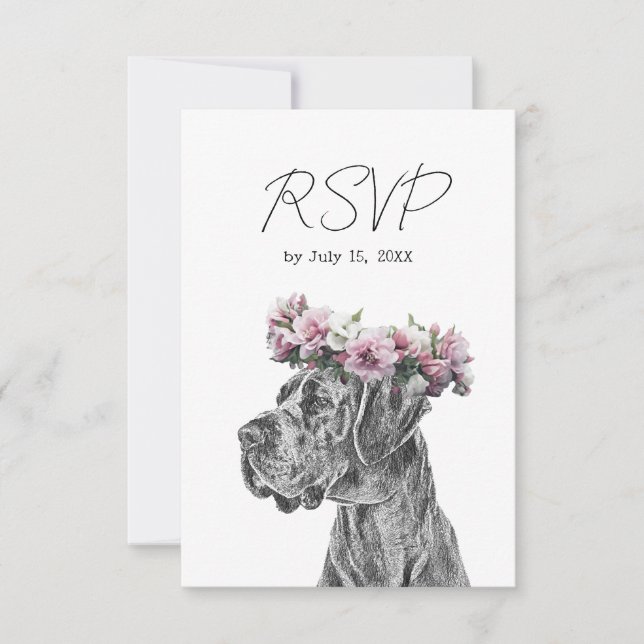 Tarjeta De Confirmación De Asistencia Retrato de perro Boda blanco y negro (Anverso)