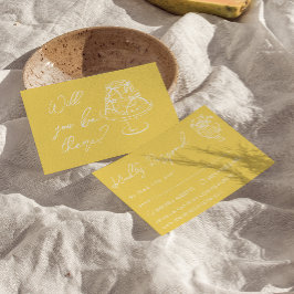 Tarjeta De Confirmación De Asistencia Retro Amarillo Tarta Floral Dibujada a Mano Boda