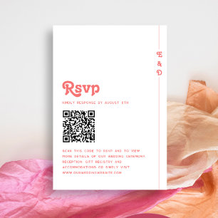 Tarjeta De Confirmación De Asistencia Retro Código QR de monograma rosa de coral de vera