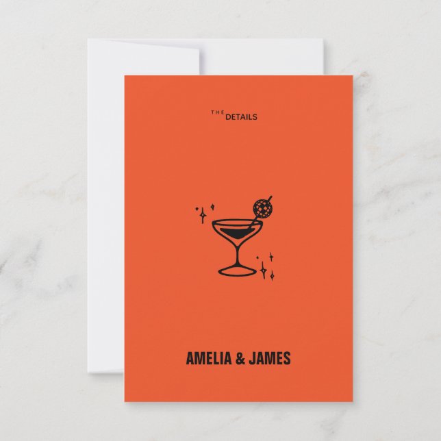 Tarjeta De Confirmación De Asistencia Retro Funky Moderno Boda Tarjeta de cierre (Reverso)