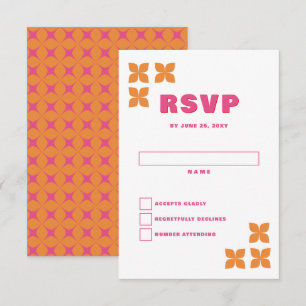 Tarjeta De Confirmación De Asistencia Retro Groovy Boda Naranja rosa de los años 70