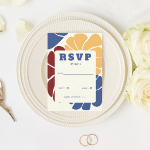 Tarjeta De Confirmación De Asistencia Retro Groovy Boho Moda Boda Floral