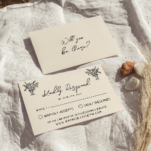 Tarjeta De Confirmación De Asistencia Retro Mano Escrita Dibujado Negrita Boda Quirky