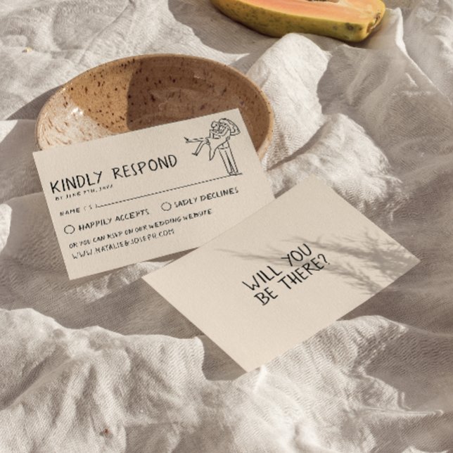 Tarjeta De Confirmación De Asistencia Retro Mano Escrito Dibujando Boda Único De Moda (Subido por el creador)